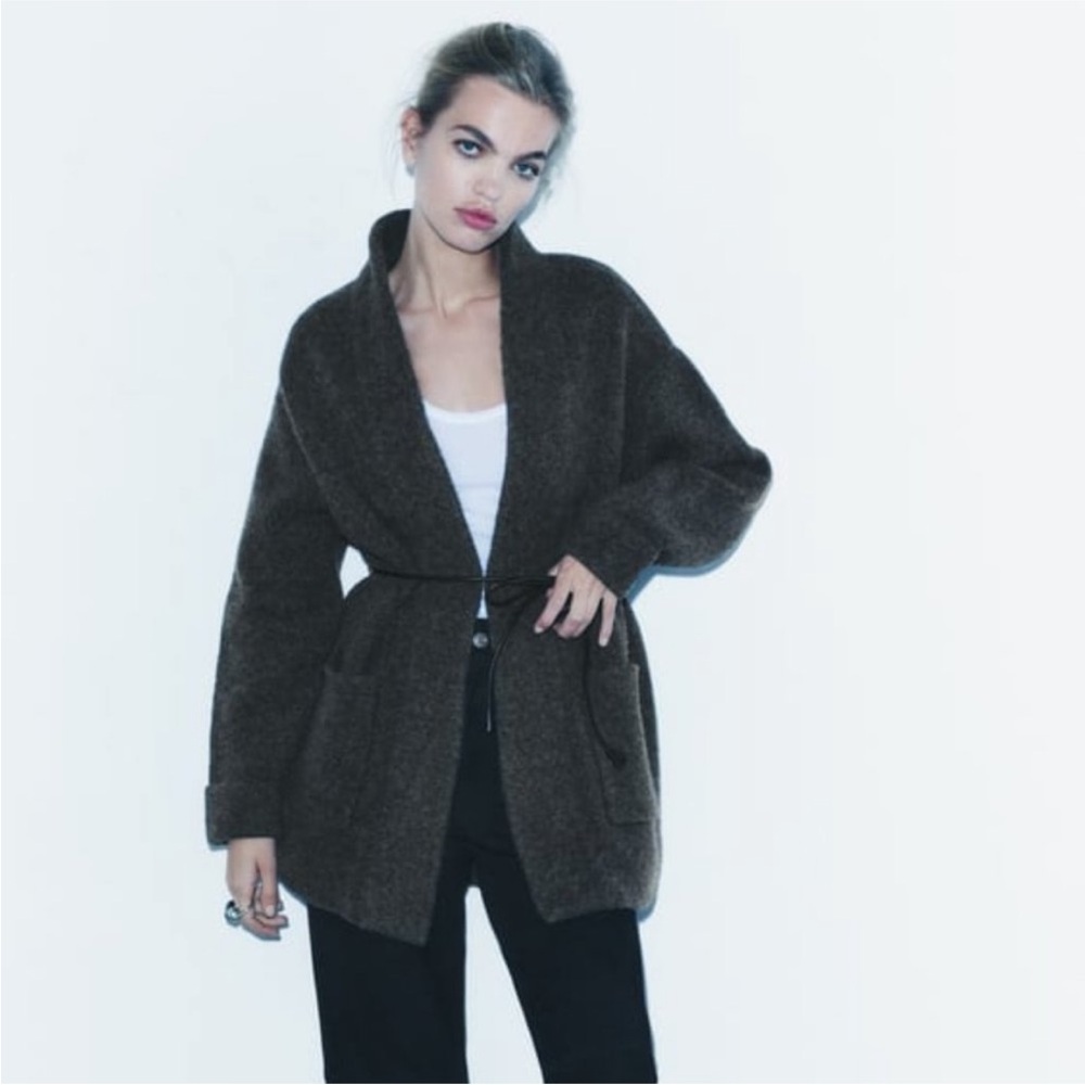 Zara limited edition Women's blackish greyish black belted Wool Coat